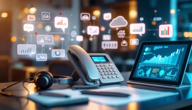 Téléprospection BtoB : téléphone, graphiques et outils analytiques sur un bureau moderne