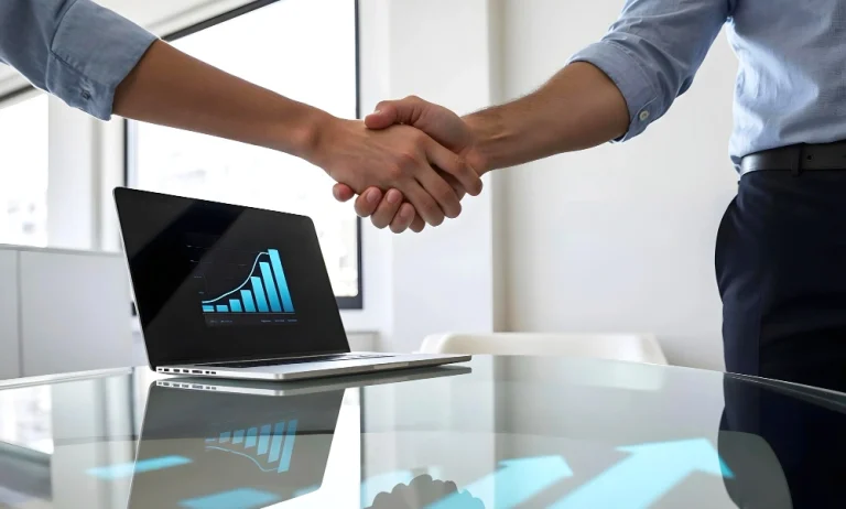 2 employés se serrant la main après avoir segmenté leurs prospects