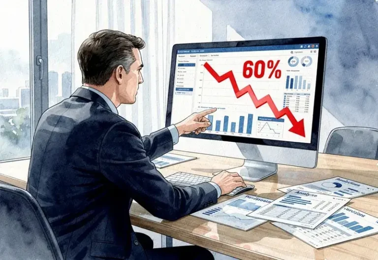 Commercial analysant les statistiques d'échec de 60% des campagnes de ciblage B2B sur son ordinateur