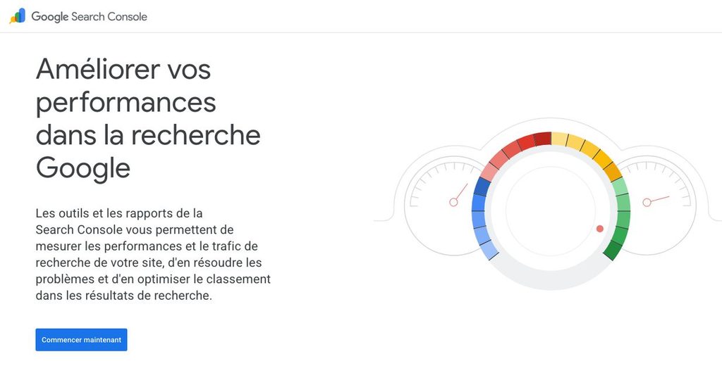 Page de présentation de Google Search Console, outil gratuit qui montre les requêtes, les clics et l'indexation d'un site
